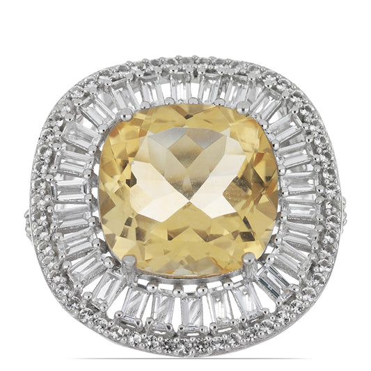 Pierścionek ze srebra próby 925 z cytrynem uralskim i białym topazem