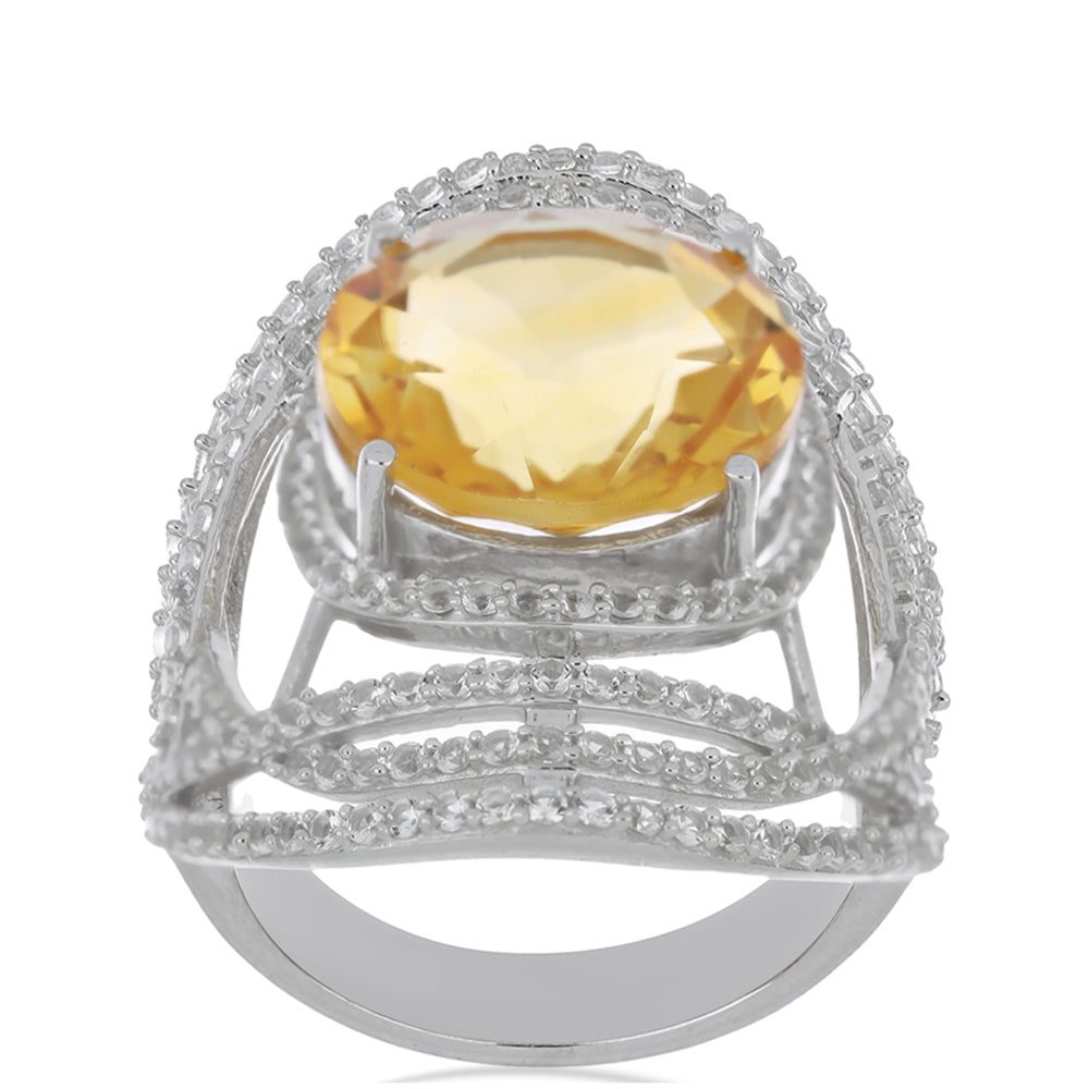 Pierścionek ze srebra próby 925 z cytrynem uralskim i białym topazem
