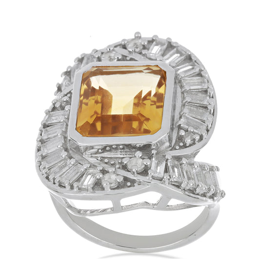 Pierścionek ze srebra próby 925 z cytrynem uralskim i białym topazem