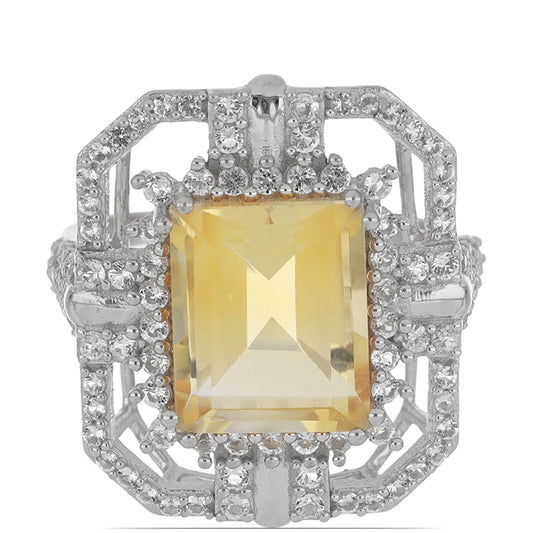 Pierścionek ze srebra próby 925 z cytrynem uralskim i białym topazem