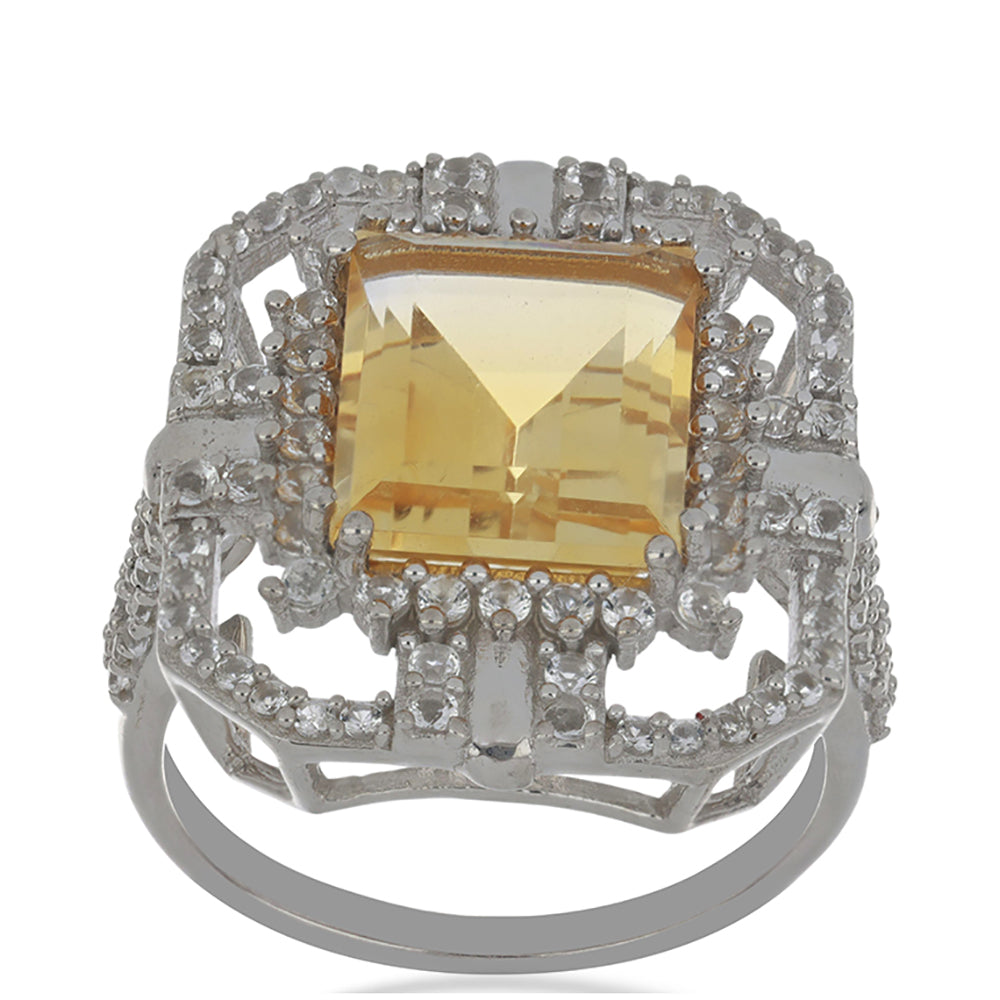 Pierścionek ze srebra próby 925 z cytrynem uralskim i białym topazem