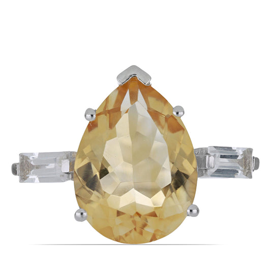 Pierścionek ze srebra próby 925 z cytrynem uralskim i białym topazem