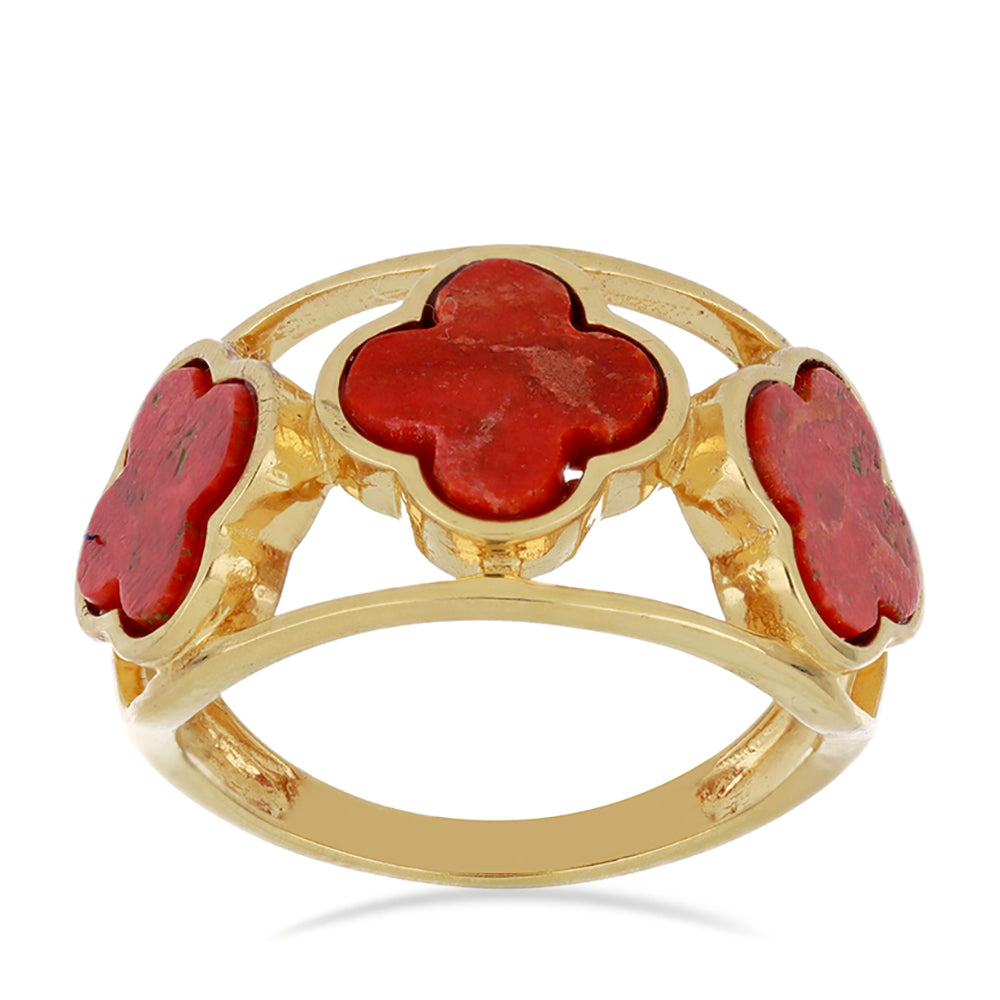 Pierścionek srebrny pozłacany z czerwoną gąbką koralową