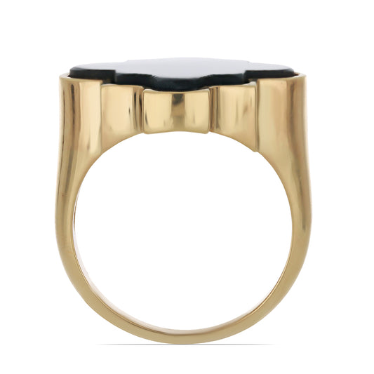 Pierścionek srebrny pozłacany z czarnym onyksem