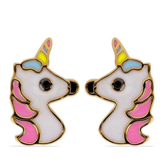 Kolczyki srebrne pozłacane emaliowany i czarnym spinelem