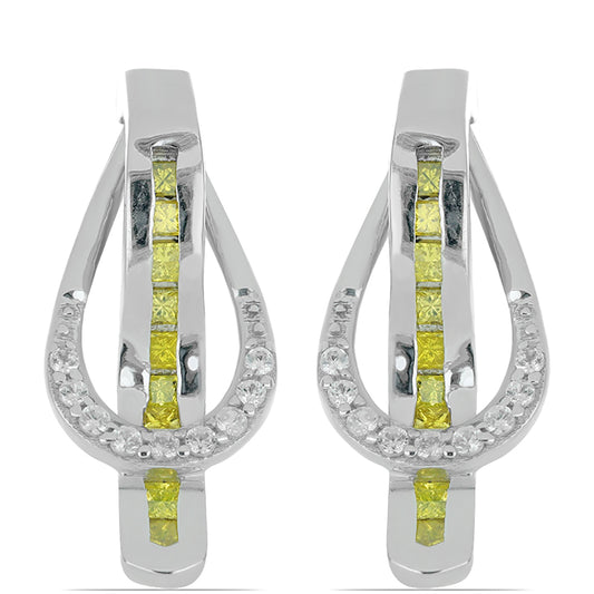 Kolczyki ze srebra próbe 925 z żółtym diamentem i białym cyrkonem