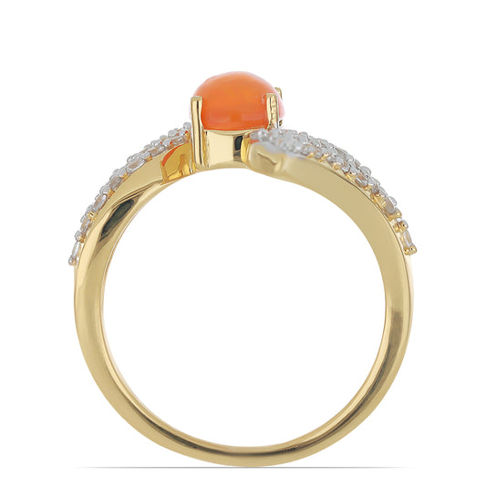 Pierścionek srebrny pozłacany z pomarańczowym opalem i białym topazem