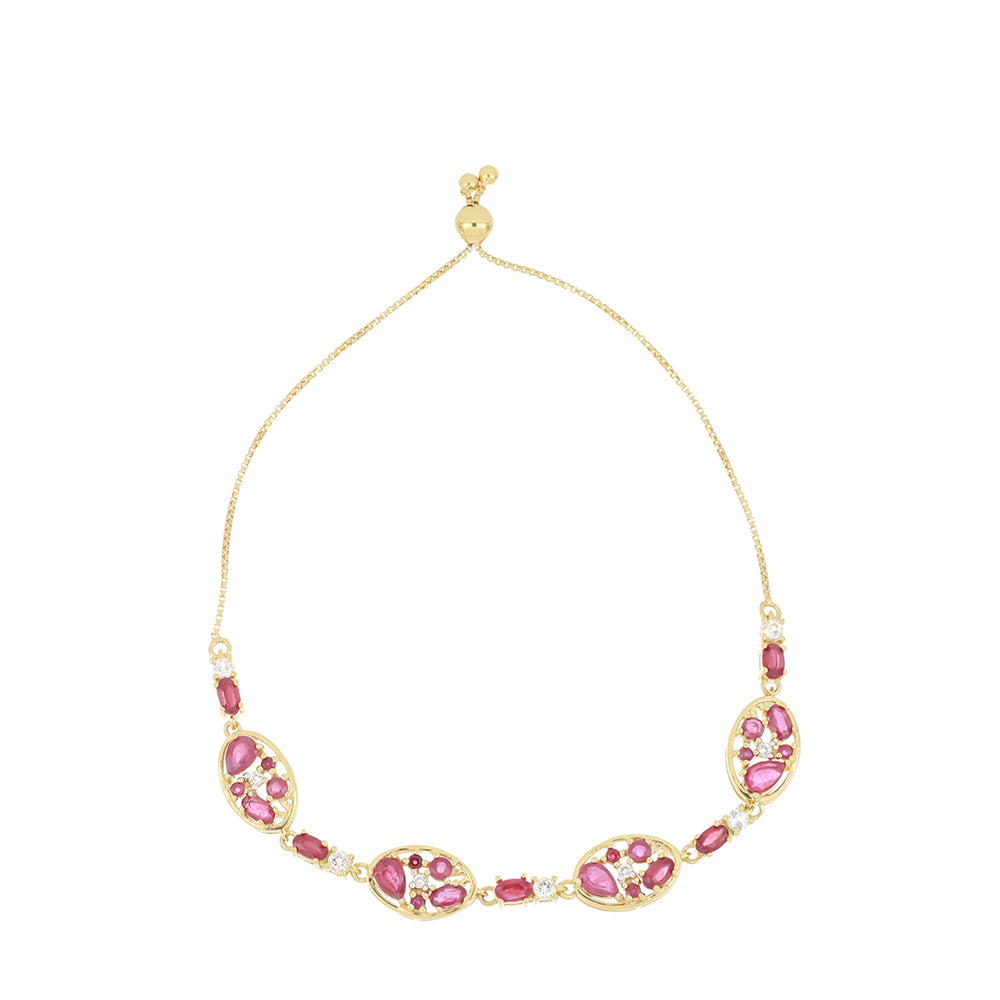 Bransoletka srebrna pozłacana z malgaskim rubinem i białym topazem