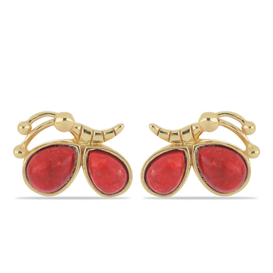 Kolczyki srebrne pozłacane z czerwoną gąbką koralową