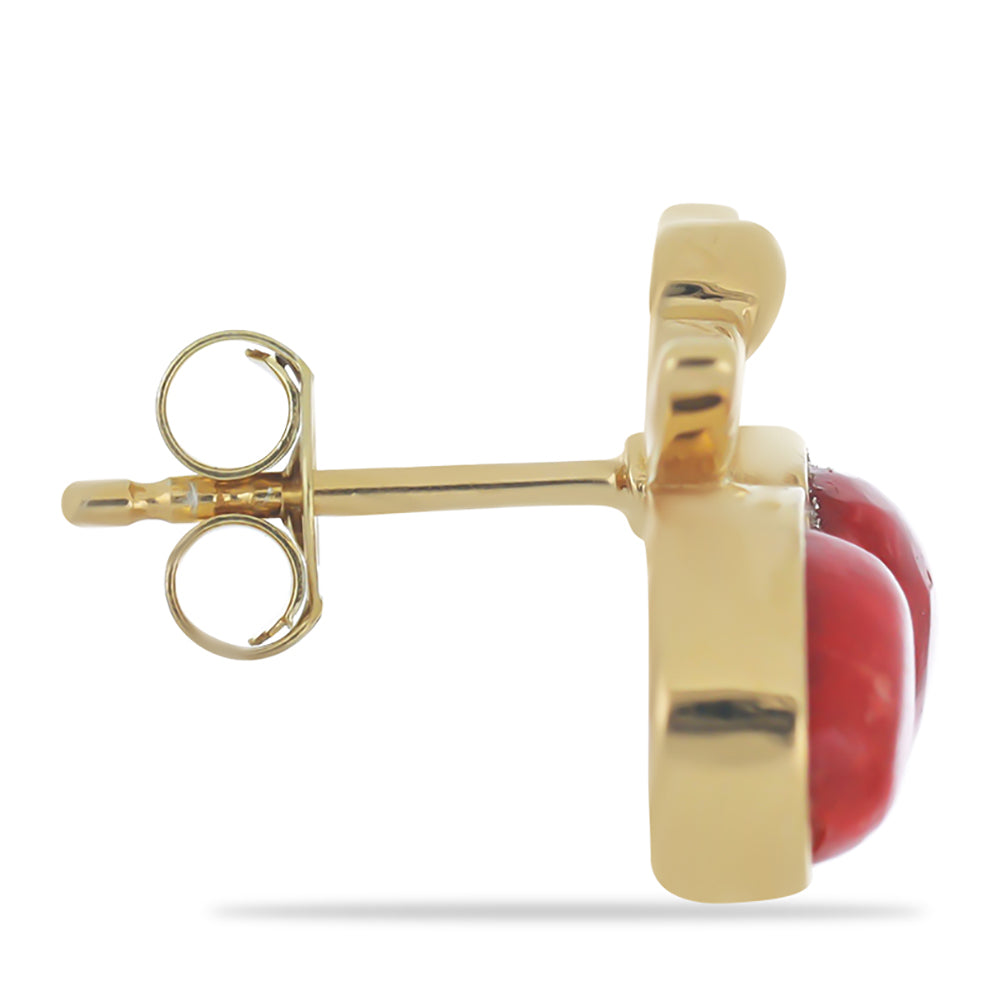 Kolczyki srebrne pozłacane z czerwoną gąbką koralową
