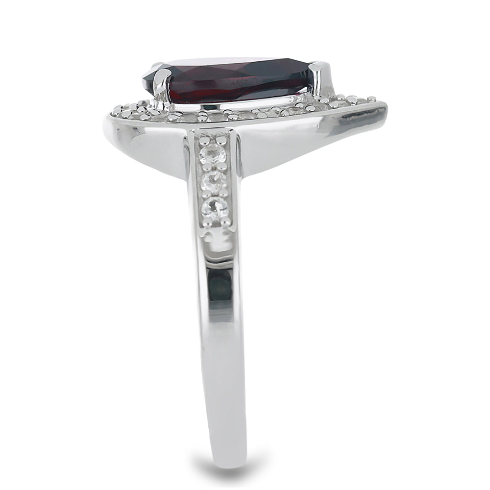 Pierścionek ze srebra próby 925 z granatem rodolitem i białym topazem