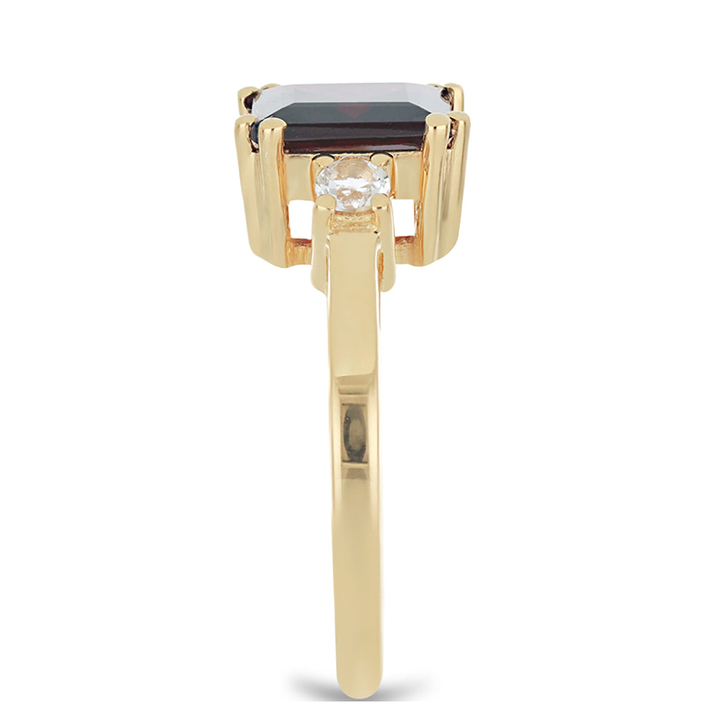 Pierścionek srebrny pozłacany z granatem rodolitem i białym topazem