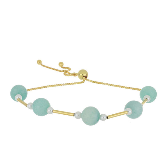 Bransoletka srebrna pozłacana z amazonitem i białą perłą słodkowodną