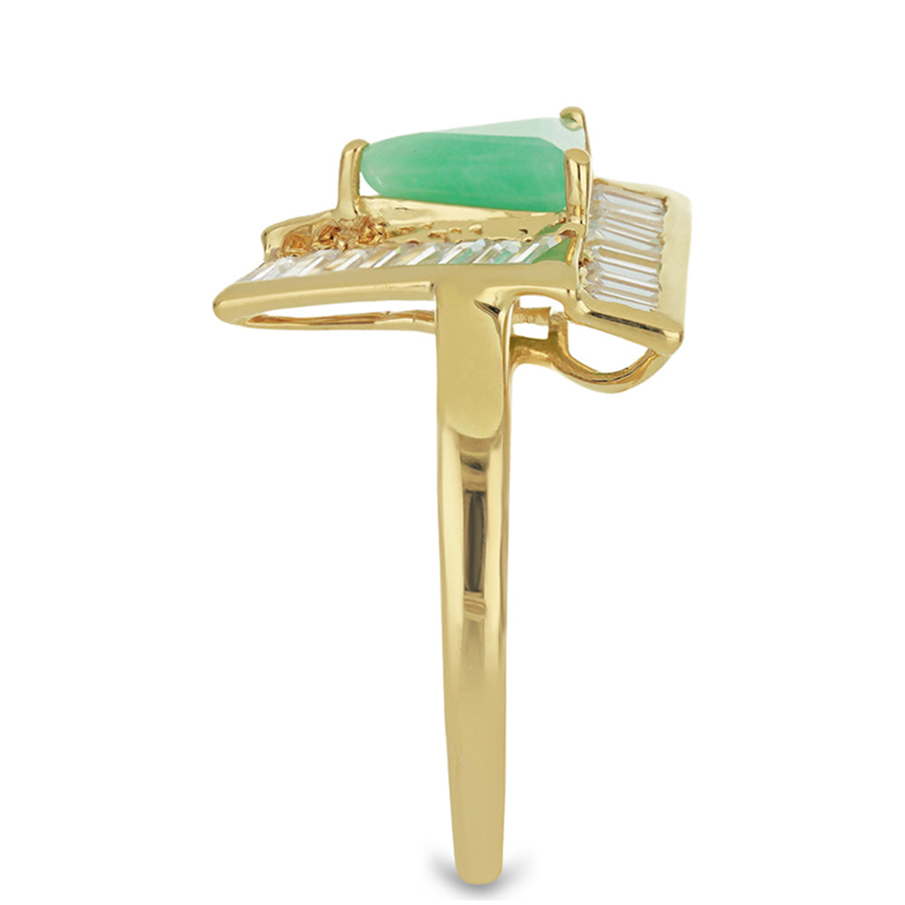 Pierścionek srebrny pozłacany z brazylijskim szmaragdem i białym cyrkonem