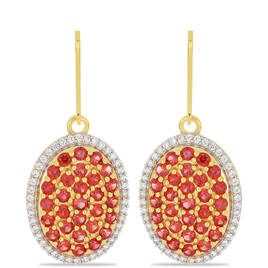 Kolczyki z 9K złota z czerwonym szafirem Rosebery i naturalnym cyrkonem