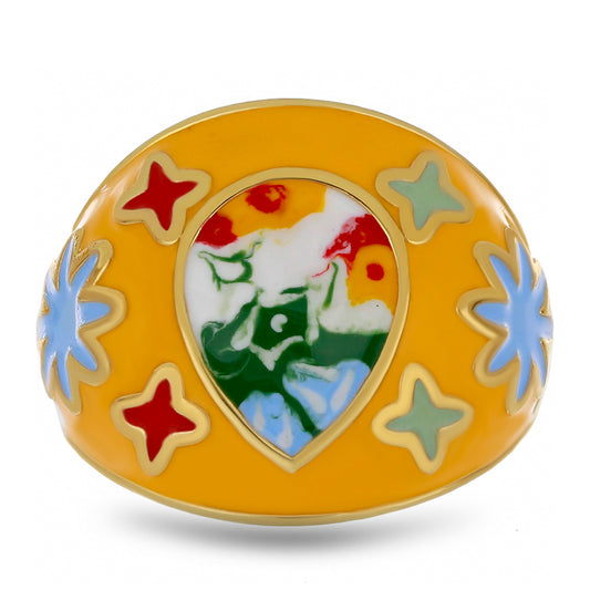 Pierścionek srebrny pozłacany emaliowany