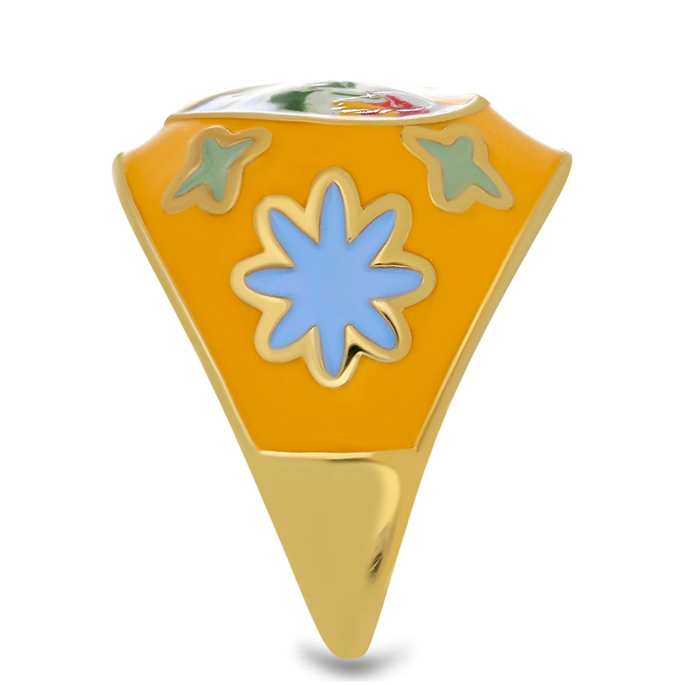 Pierścionek srebrny pozłacany emaliowany