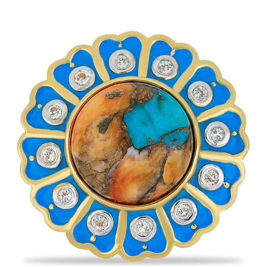 Pierścionek srebrny pozłacany z turkusem Oyster i białym topazem