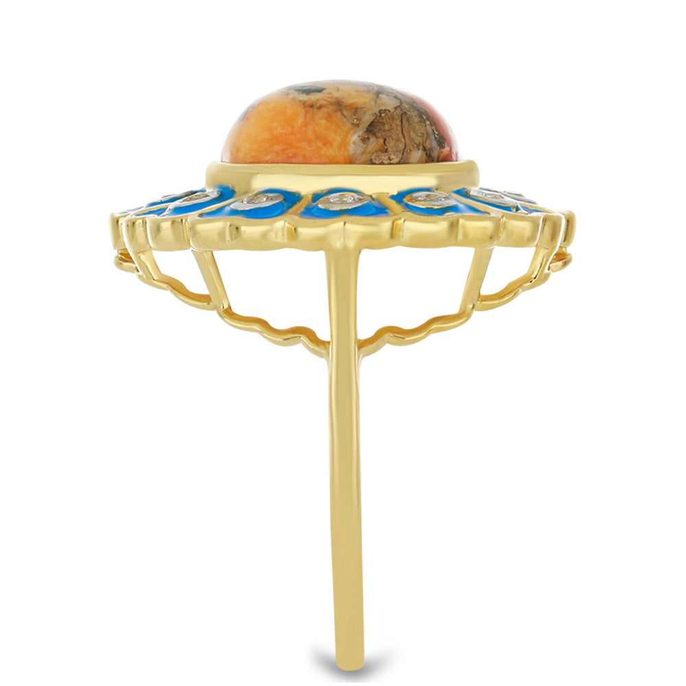 Pierścionek srebrny pozłacany z turkusem Oyster i białym topazem