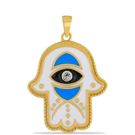 Zawieszka srebrna pozłacana emaliowany i białym topazem