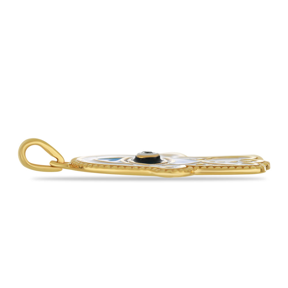 Zawieszka srebrna pozłacana emaliowany i białym topazem