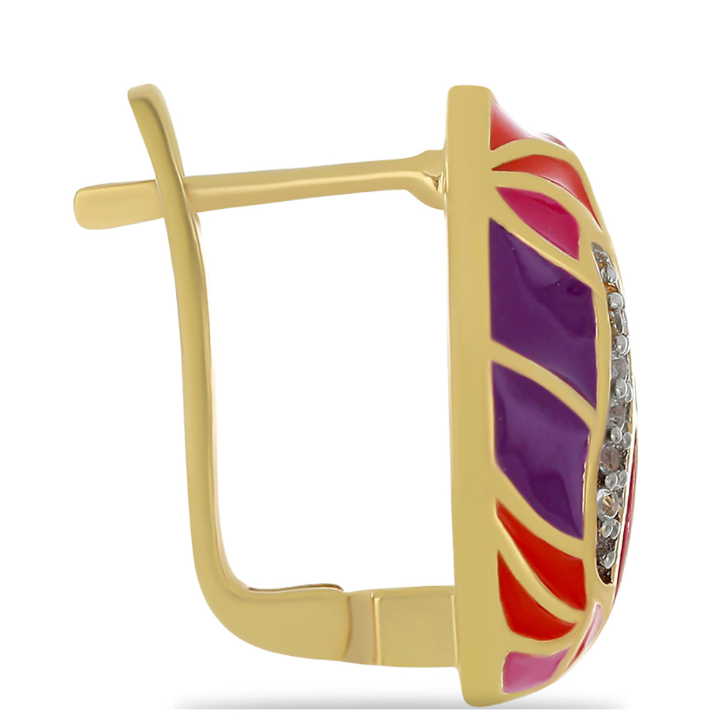 Kolczyki srebrne pozłacane emaliowany i białym topazem