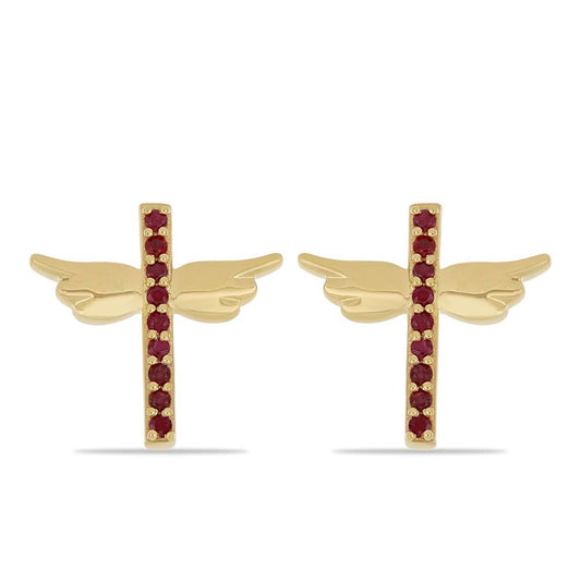 Kolczyki srebrne pozłacane z malgaskim rubinem