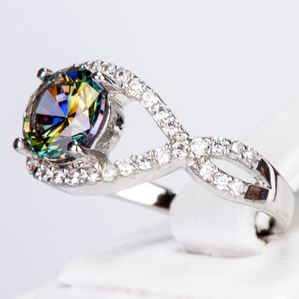 Pierścionek pozłacany z zielonym kryształem emporia® i białym kryształem emporia®