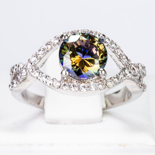 Pierścionek pozłacany z zielonym kryształem emporia® i białym kryształem emporia®