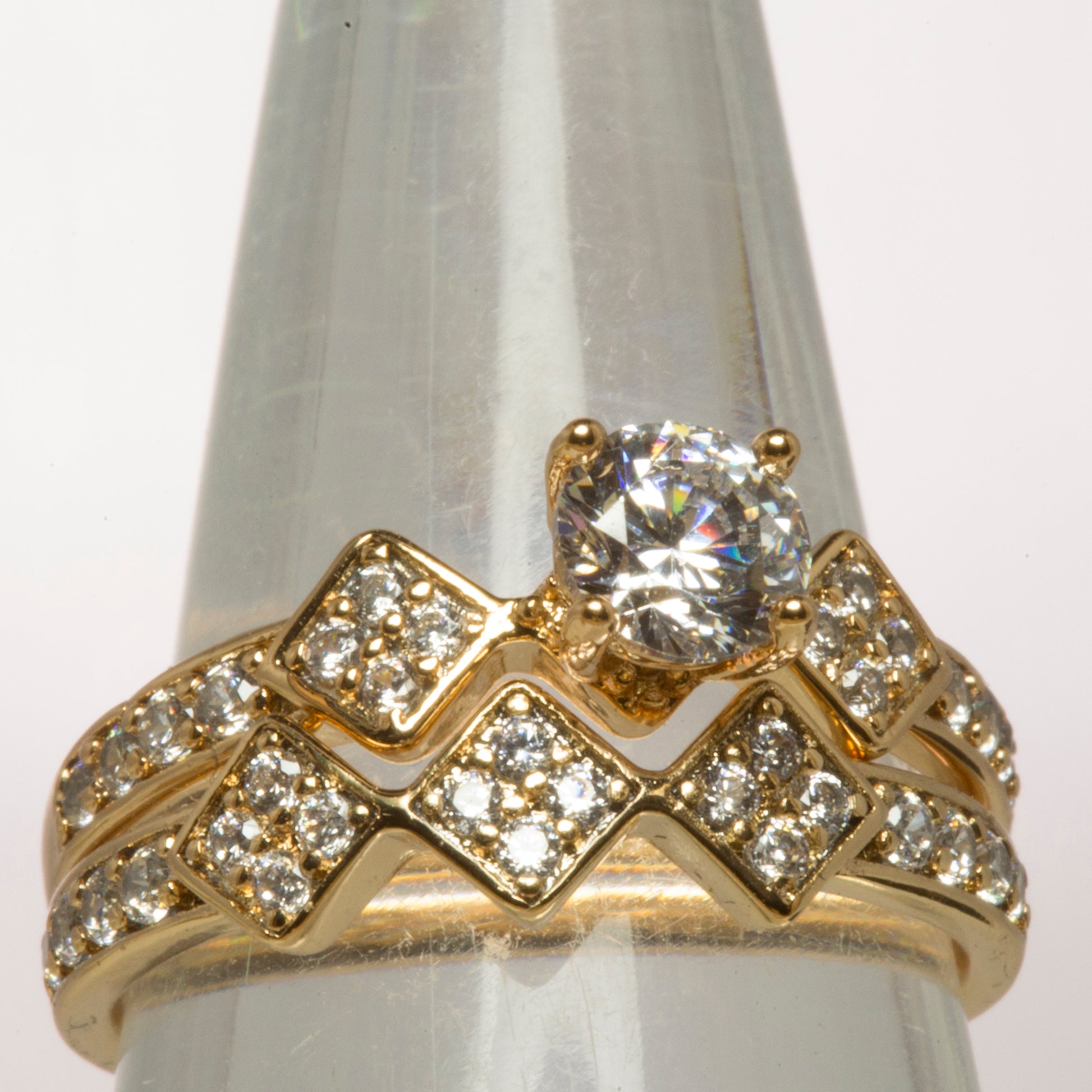 Pierścionek pozłacany z białym kryształem emporia® 1 