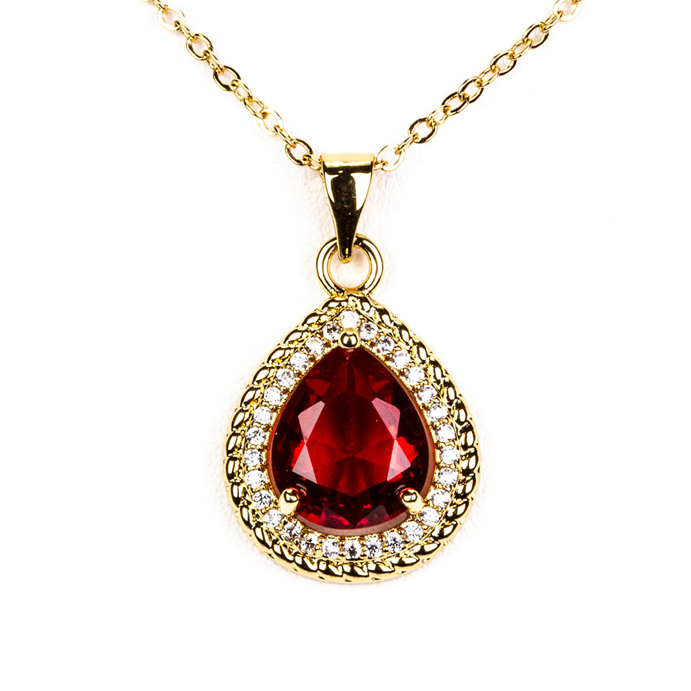 Zestaw pozłacane z czerwonym kryształem emporia® ( Naszyjnik+Kolczyki+Pierścionek )