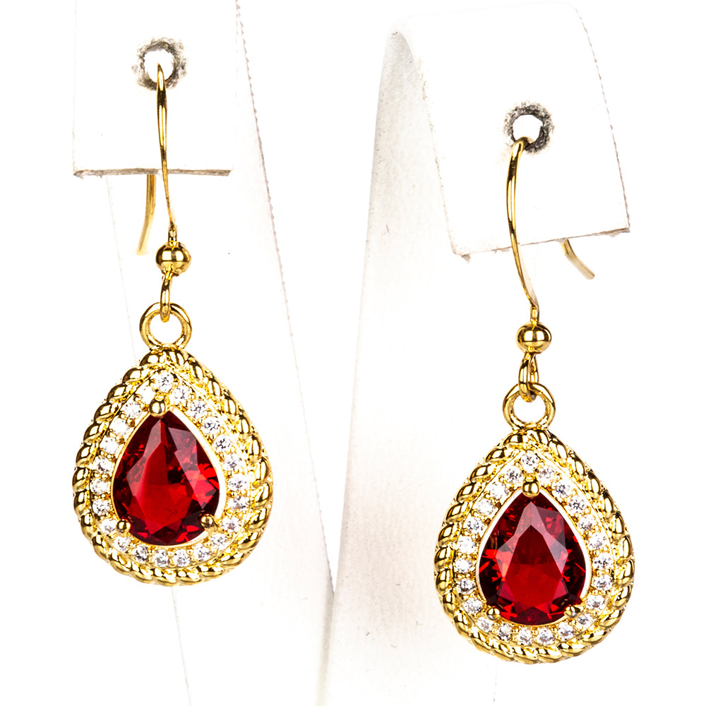 Zestaw pozłacane z czerwonym kryształem emporia® ( Naszyjnik+Kolczyki+Pierścionek )