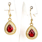 Zestaw pozłacane z czerwonym kryształem emporia® ( Naszyjnik+Kolczyki+Pierścionek )