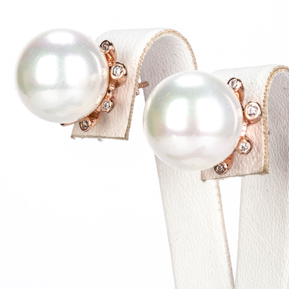 Zestaw pozłacane ze szklaną perłą i białym kryształem emporia® ( Naszyjnik+Kolczyki+Pierścionek )