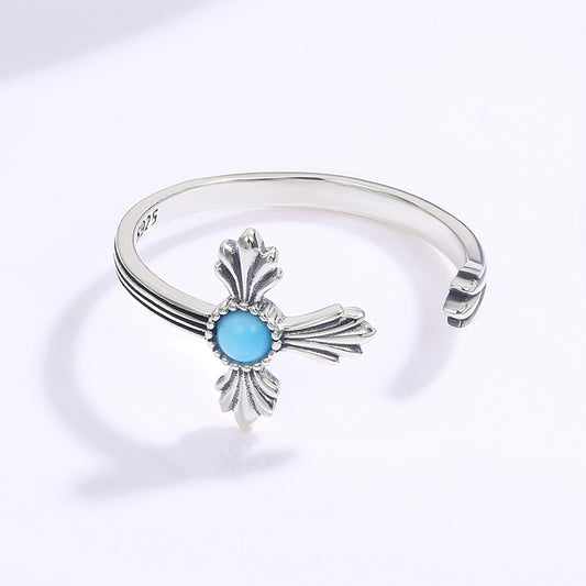 Pierścionek pozłacany z niebieskim kryształem emporia®