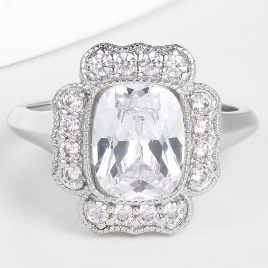 Whitegold Tone Alloy Ring with White Emporia Crystals
