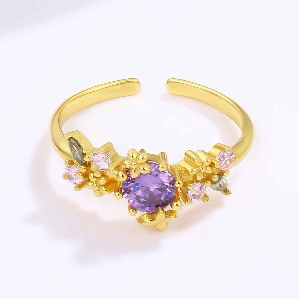 Pierścionek pozłacany z purpurowym kryształem emporia® i różowym kryształem emporia® 1 