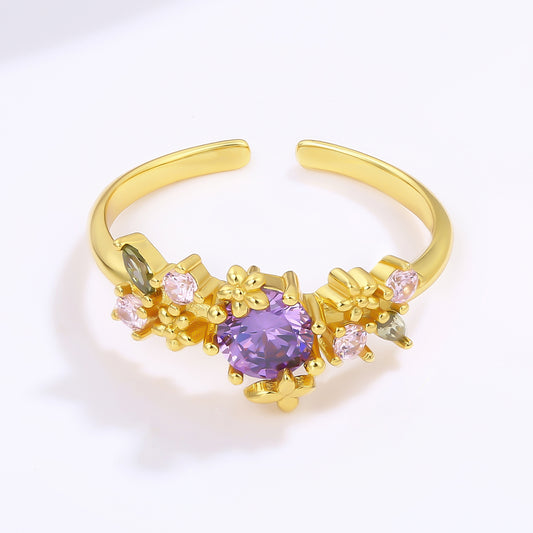 Pierścionek pozłacany z purpurowym kryształem emporia® i różowym kryształem emporia®