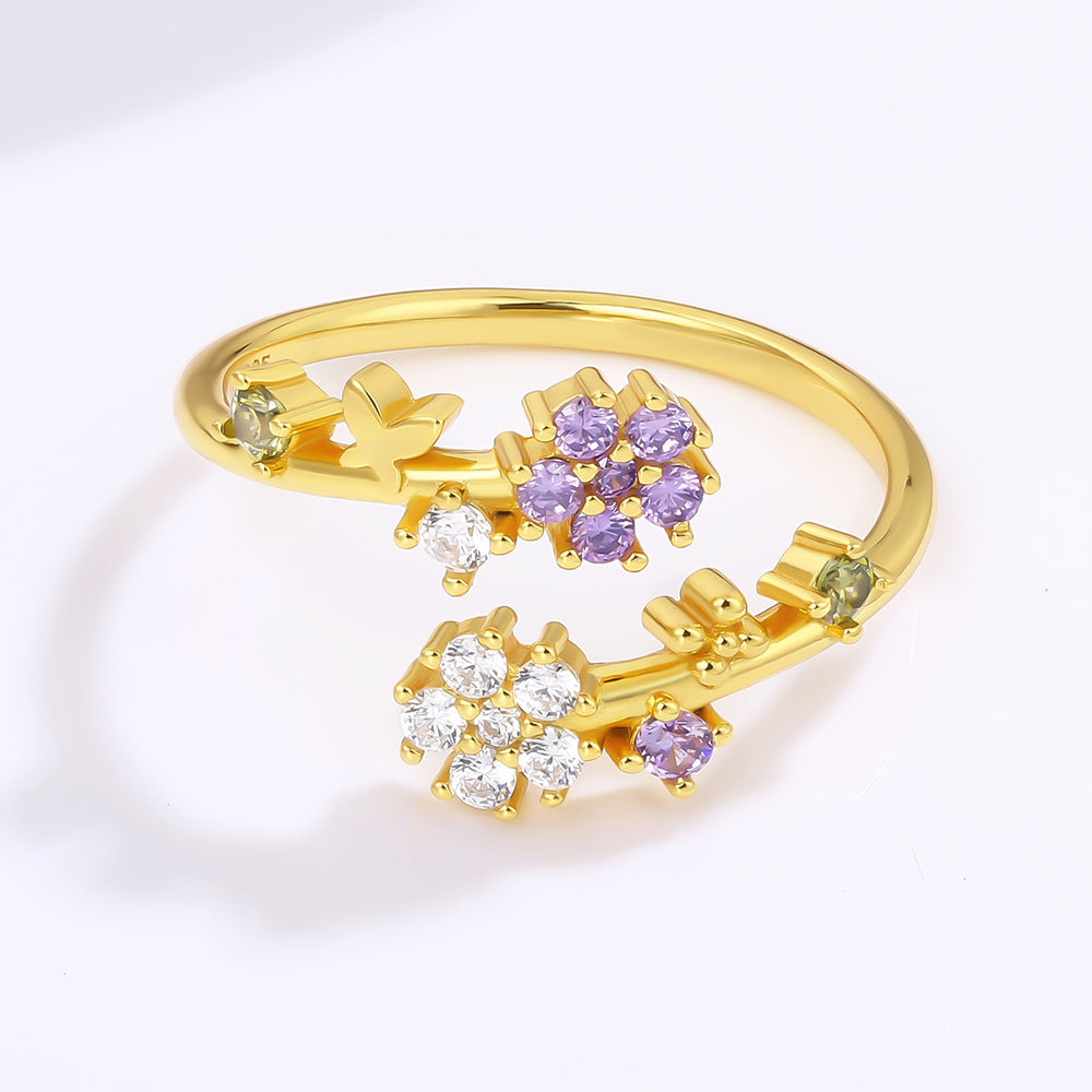 Pierścionek pozłacany z białym kryształem emporia® i purpurowym kryształem emporia® 1 