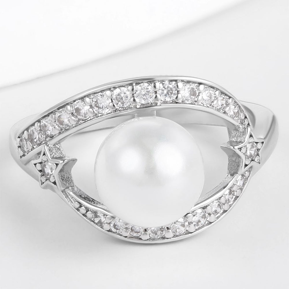 Pierścionek pozłacany z białym kryształem emporia®