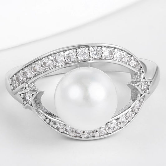 Pierścionek pozłacany z białym kryształem emporia®