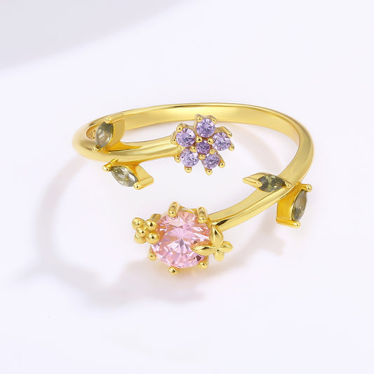 Pierścionek pozłacany z różowym kryształem emporia® i purpurowym kryształem emporia®