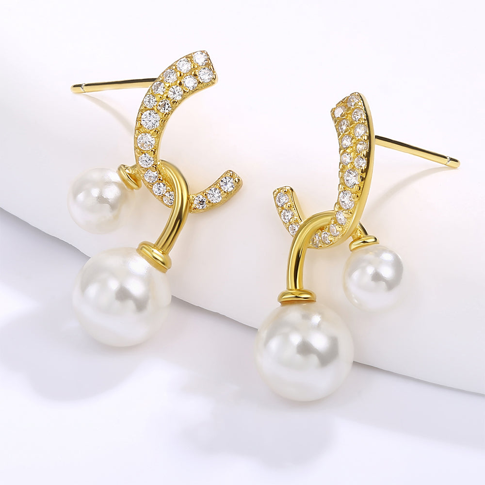 Kolczyki pozłacane z białym kryształem emporia® i emaliowany