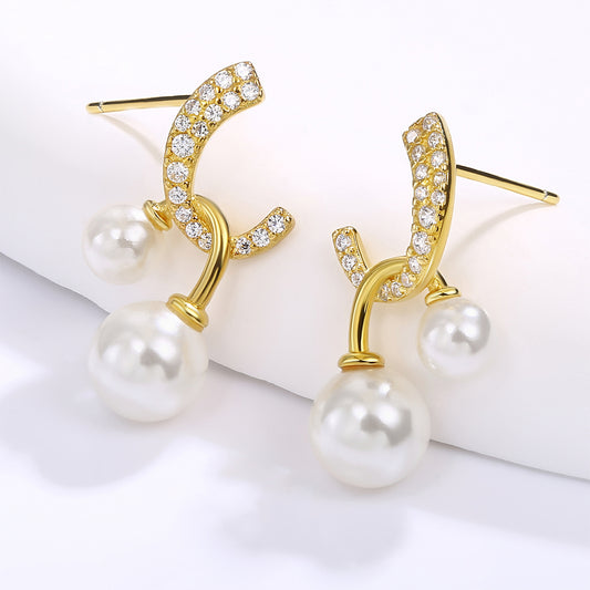 Kolczyki pozłacane z białym kryształem emporia® i emaliowany