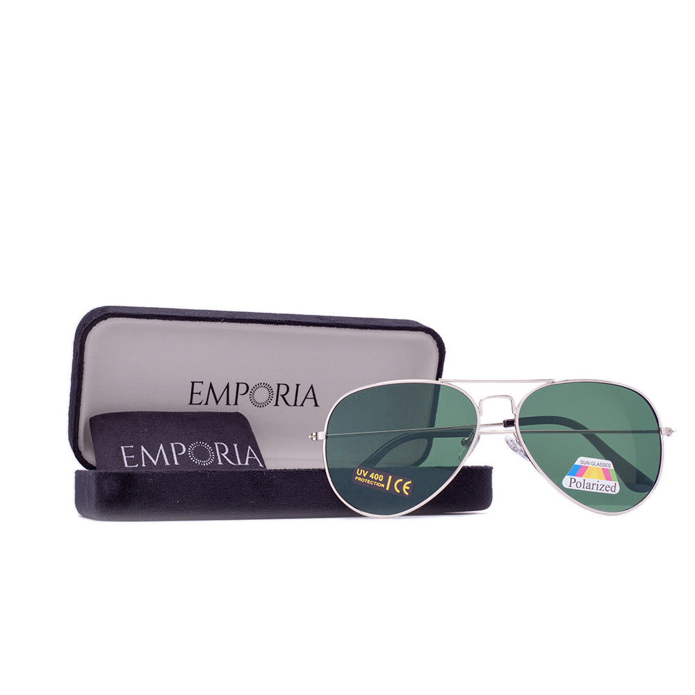 Emporia Italy - Okulary przeciwsłoneczne Aviator "ORYGINALNY", spolaryzowane okulary przeciwsłoneczne z twardym etui i ściereczką do czyszczenia, klasyczne ciemnozielone soczewki, złota oprawka