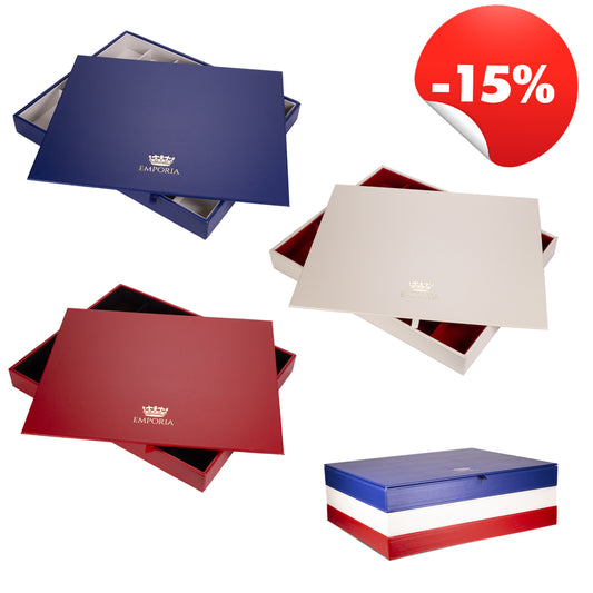 3 kawałki Emporia Pudełko na Biżuterię z pokrywką, Czerwone, Royal Blue, Beige, 15% zniżki