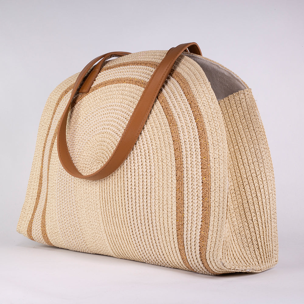 Large Straw Tote Bag with Faux Leather Handles 37*30*12 cm 2 