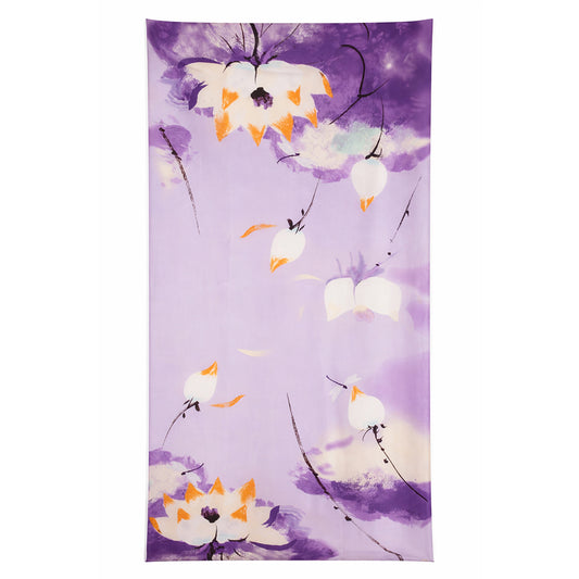 Apaszka „Lotus Nocturne”, fioletowa, 85 × 180 cm, 100% wegański jedwab