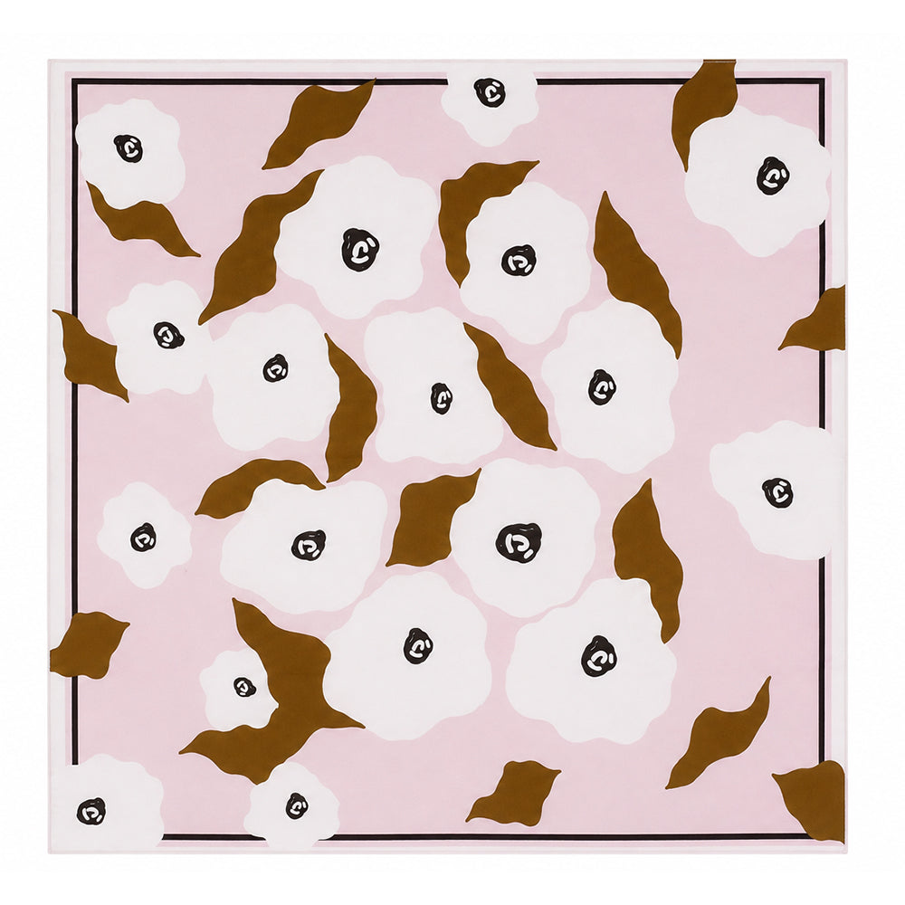 Jedwabna apaszka Rosewood Flowers, pudrowy róż, 90x90 cm 2 