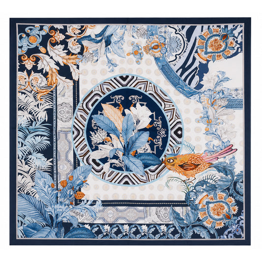Jedwabny szal Azure Paradise, niebieski, 90x90 cm